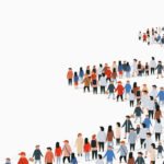 Crowd of buisness people standing in a line. People crowd. Vector illustration